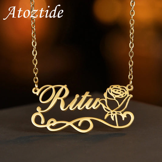 Personalized Rose Name Necklace